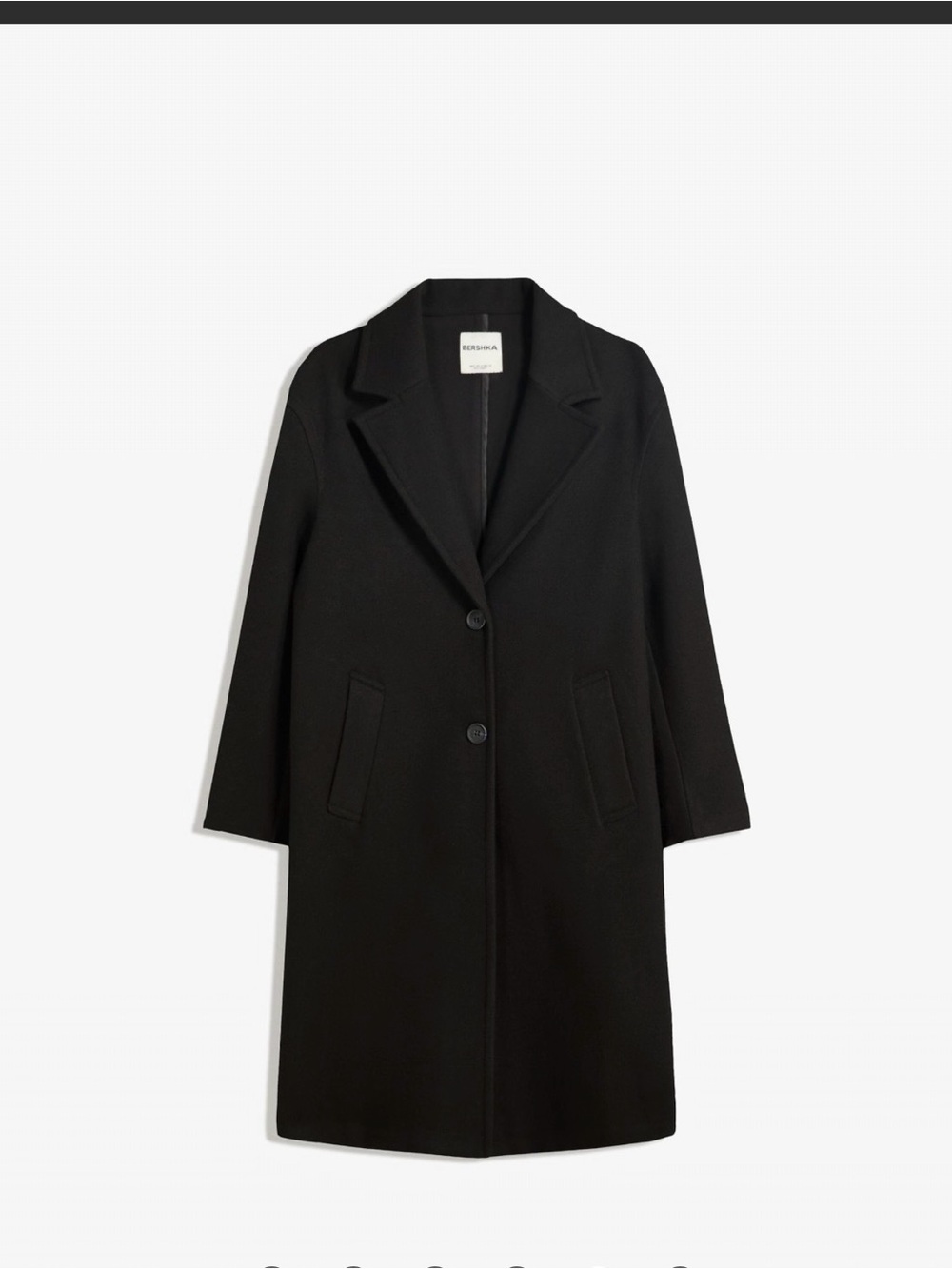 Bershka Long Black Single-Breasted Coat